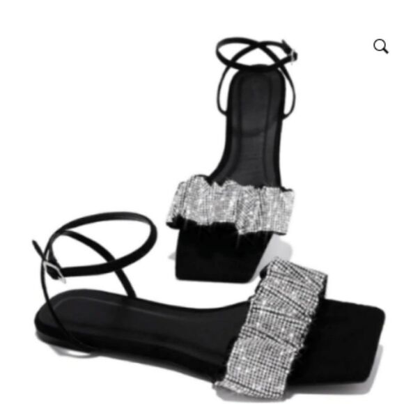BLACK RHINESTONE FLAT SANDAL - Picture 3 of 4